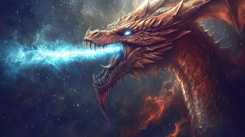 Armored Space Dragon Unleashing Energy Beam