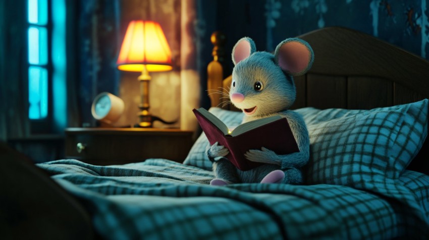 Rich Mouse in Felt Castle Reading at Night