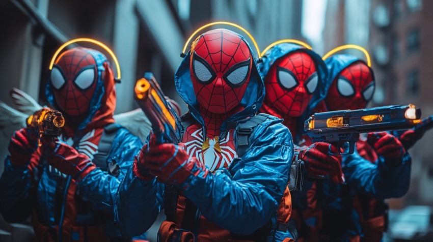 Spider-Man Team with Halos and Nerf Guns