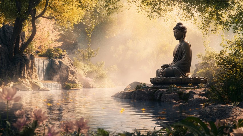 Calm Buddha Statue in Natural Relaxing Setting