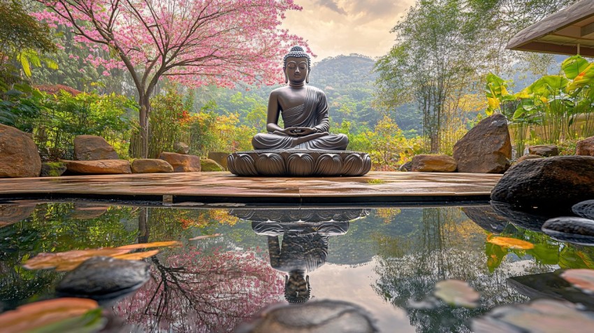 Calm Buddha Statue in Relaxing Natural Background