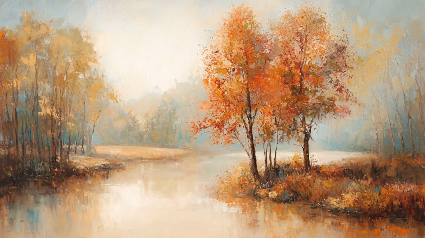 Autumn Mist Oil Painting with Muted Colors