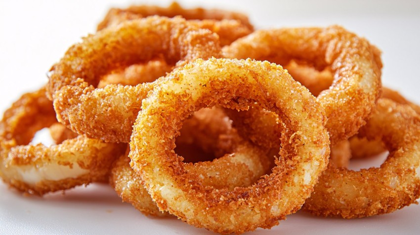 Crunchy Golden Onion Rings on White Background