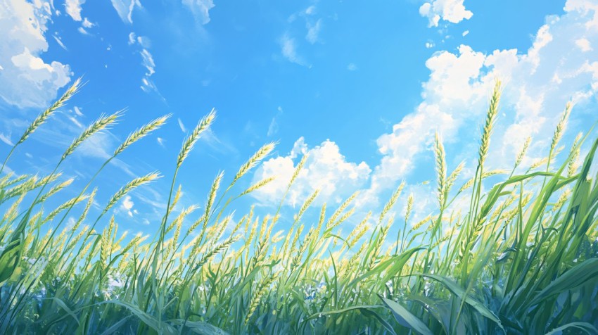 Field of Wheat Under a Clear Blue Sky