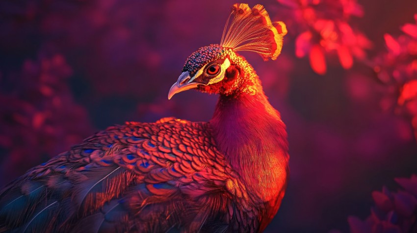 Majestic Golden Peacock atop Mount Laojun at Sunset