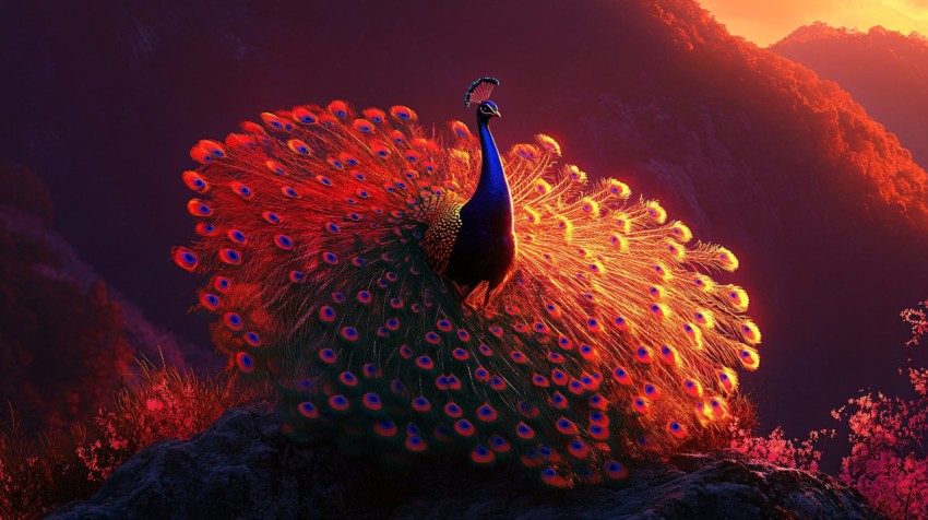 Golden Peacock at Sunset on Mount Laojun, China