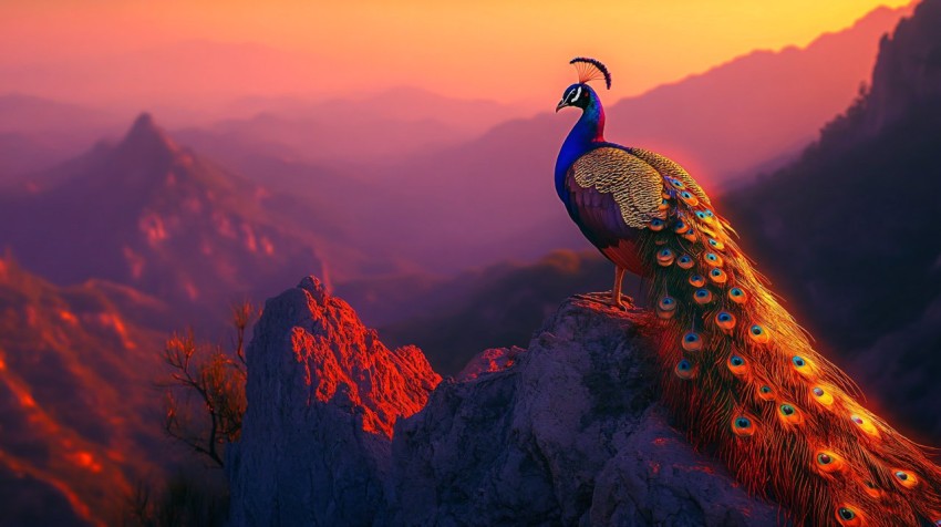 Golden Peacock on Mount Laojun at Twilight