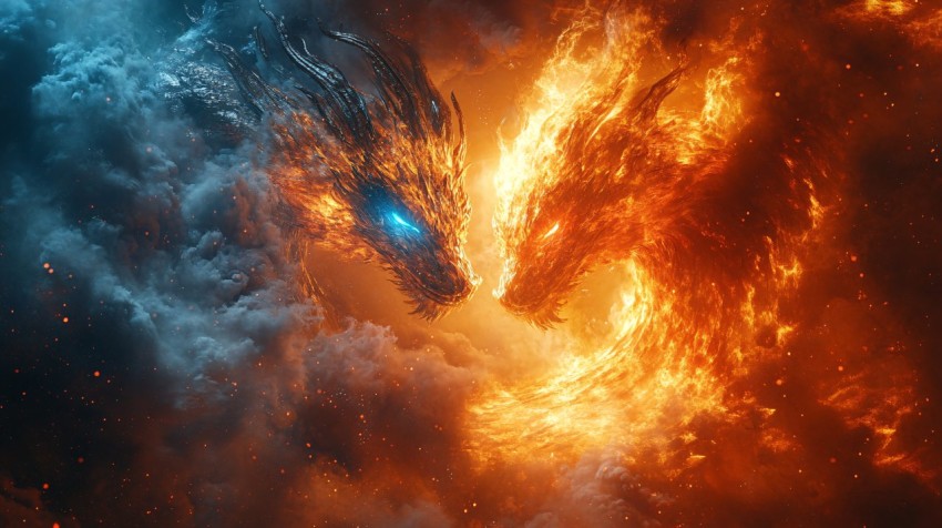 Fire and Ice Dragon Fantasy Movie Poster Design