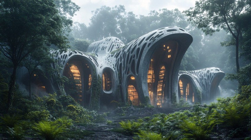 Massive Brutalist Sci-Fi Megastructure in Alien Jungle