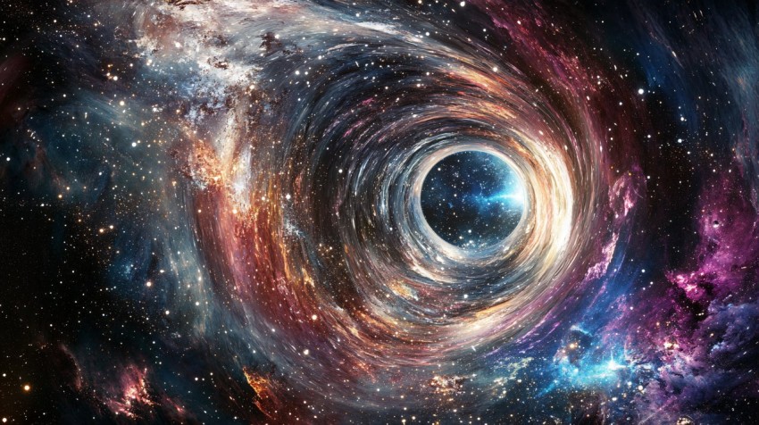 Journey Through Colorful Space Wormhole in Sci-Fi Abstract