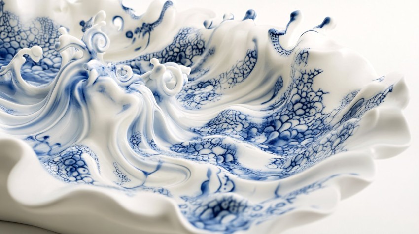 Morphing White Ceramic with Vintage Blue Patterns