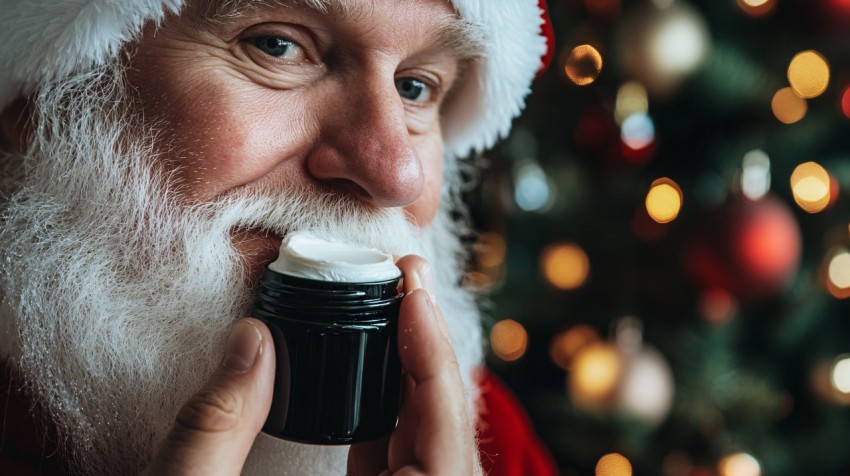 Santa Claus Applies Balm, Half Face Youthful Transformation