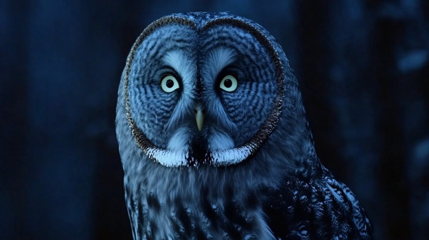 Great Grey Owl in Mysterious Night Forest