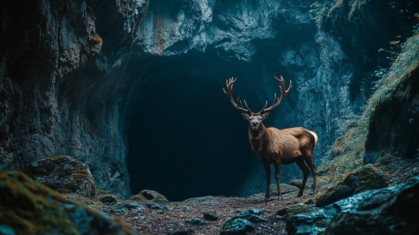 Lone Stag in a Mysterious Forest Scene