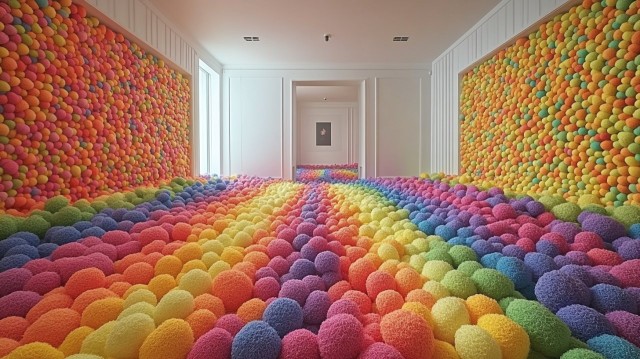 Colorful Yarn Pom-Pom Room for Album Cover
