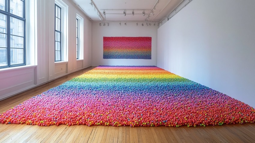 Vibrant Rainbow Yarn Pom-Poms in White Room