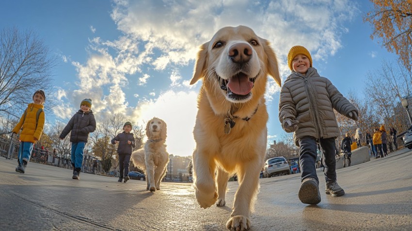 Walking Dog with Fisheye Lens Perspective