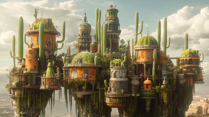 Fantasy City Skyline of Eldritch Cactus Houses