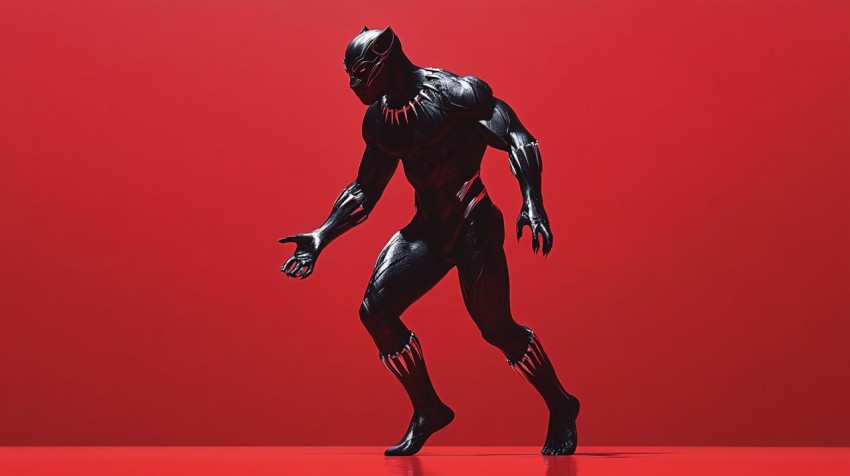 Black Panther Walking Relaxed with Red Background