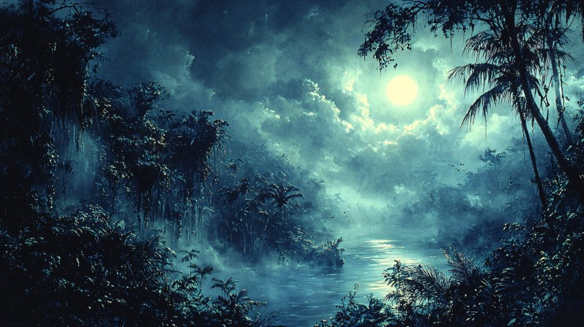 Tropical Nightfall Landscape by Brian Froud