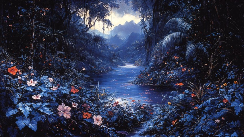 Tropical Nightfall Fantasy Landscape by Brian Froud