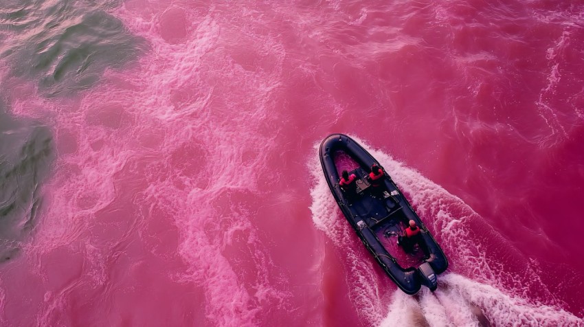 High-speed Zodiac Boat on Pink Ocean Waters