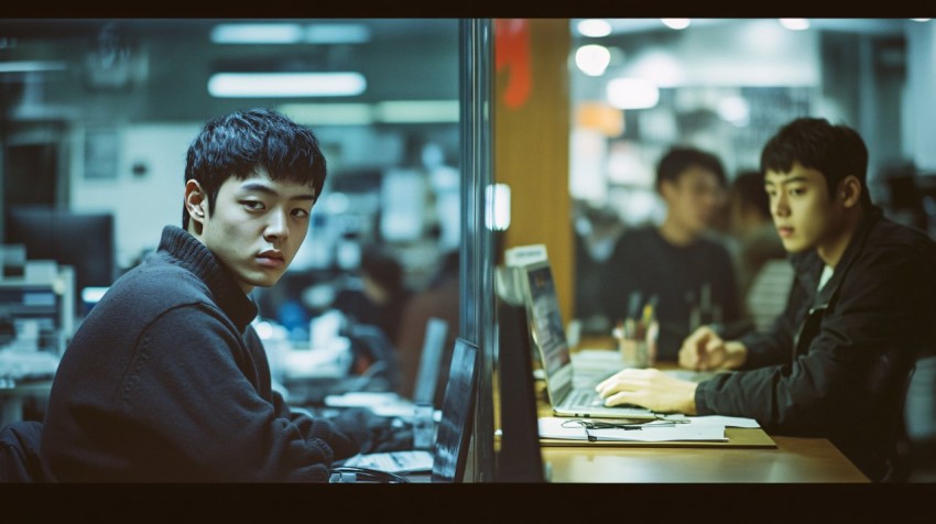 Young Koreans Split-Screen in Office Environment