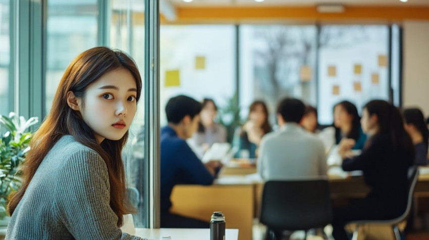 Young Koreans in Split-Screen Office Scene