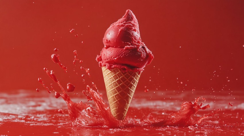 Floating Ice Cream Cone on Vodafone Red Background