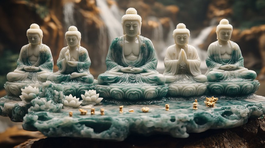 Chinese Jade Buddha Statues in Emerald Green Carving