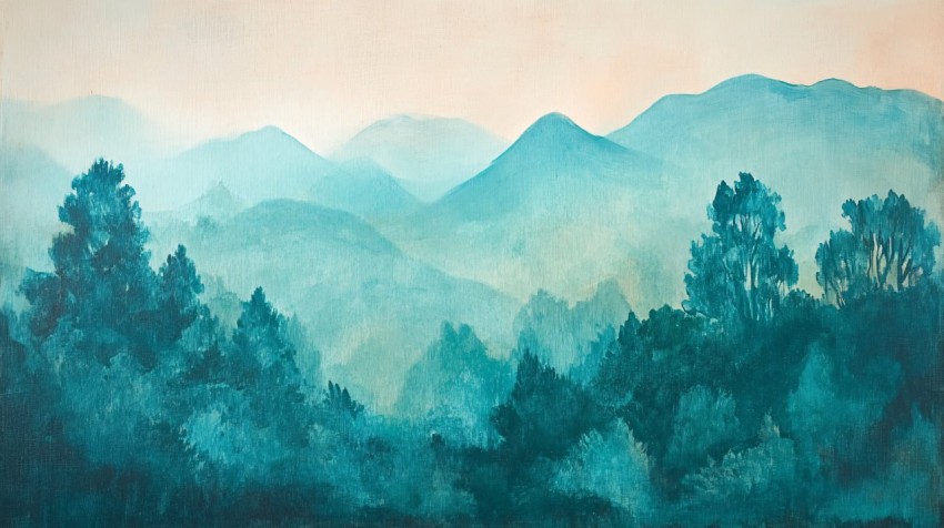 Vintage Soft Green Trees and Mountains