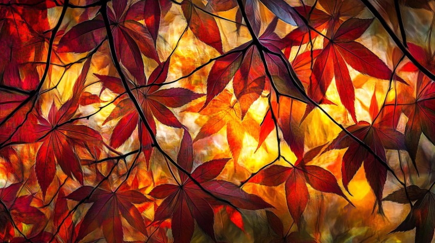 Majestic Autumn Tree Close-Up with Sunlit Leaves