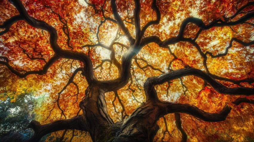 Majestic Autumn Tree Leaves with Golden Sunlight