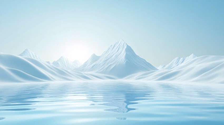 Abstract Snow Capped Mountains With Ice Lake Background