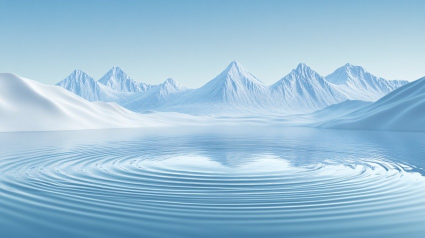 Light Blue Gradient Landscape With Snow-Capped Mountains