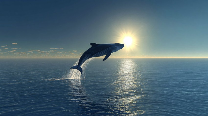 Whale Leaping Out of Deep Blue Ocean at Sunrise