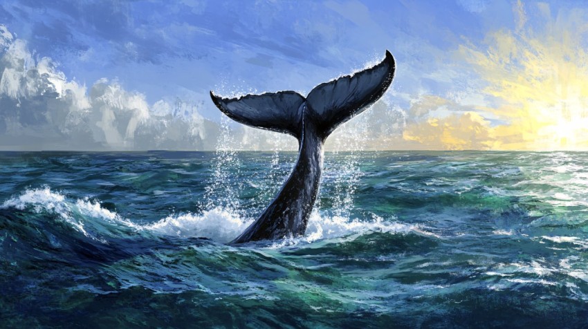 Whale Leaping Out of Deep Blue Ocean Scene