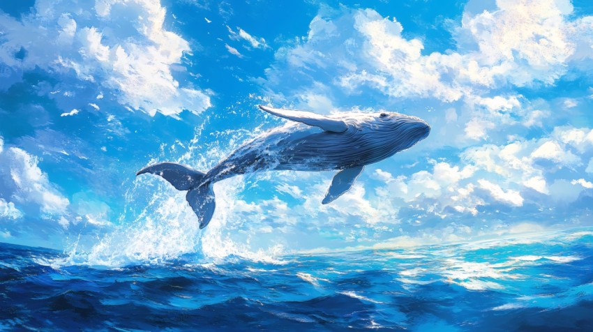 Whale Leaping in Deep Blue Ocean at Sunrise