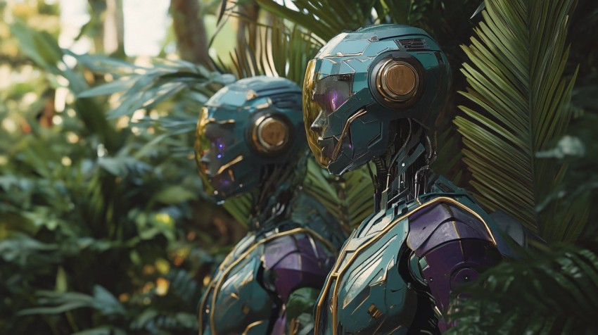 Humanoid Robots in Art Nouveau Exploring Alien Jungle