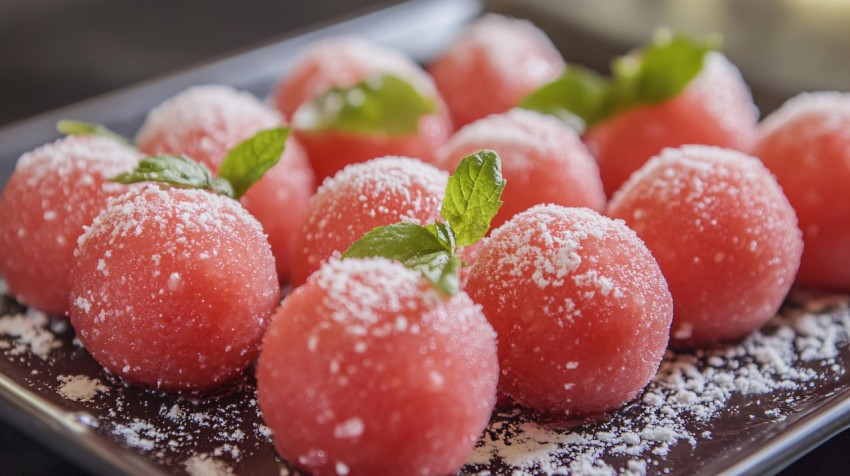 Watermelon Balls in Glass Bowl