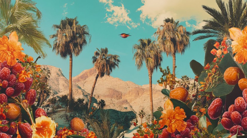 Coachella Valley Inspired Collage with Dates and Desert Flora