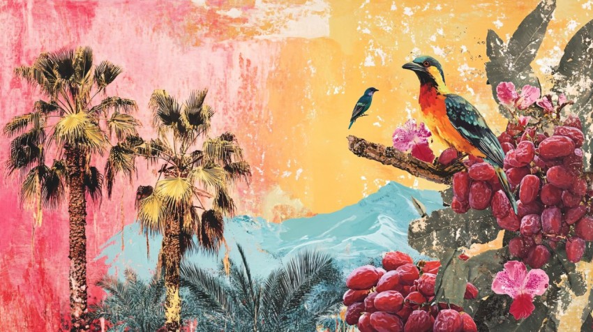 Coachella Valley Inspired Collage with Dates and Palm Trees