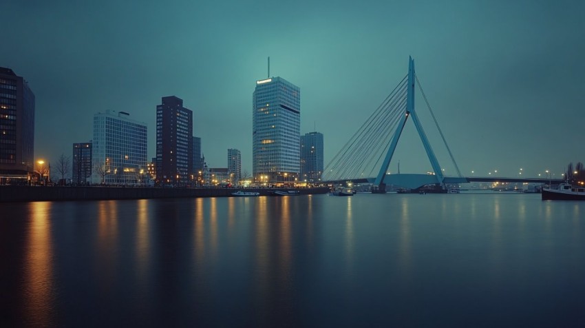 Port of Rotterdam at Night with City Lights