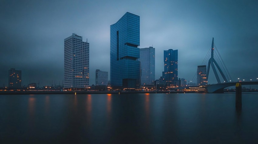 Port of Rotterdam at Night with City Lights Reflection