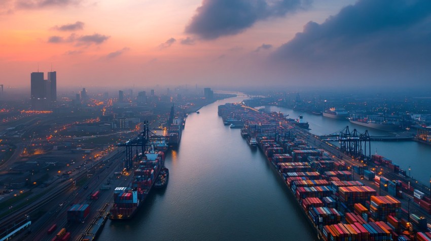 Port of Rotterdam at Night with Industrial Lights