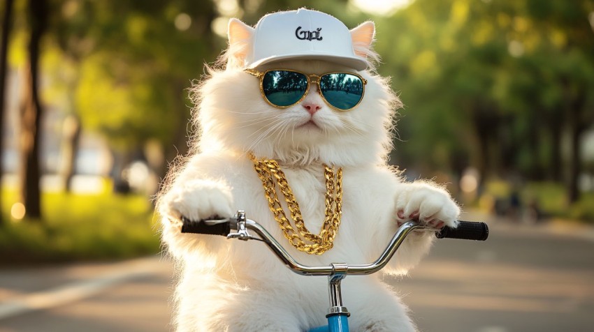 Persian Cat in Hip-Hop Fashion Cycling Through Hangang Park