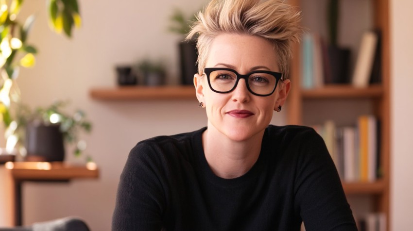 Professional Woman with Blonde Hair and Glasses Portrait