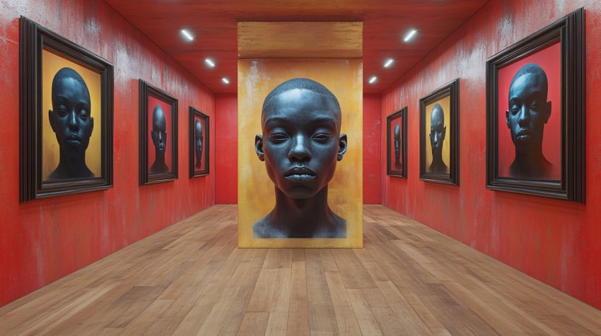 Different Black Boys' Heads in Picture Frames Room