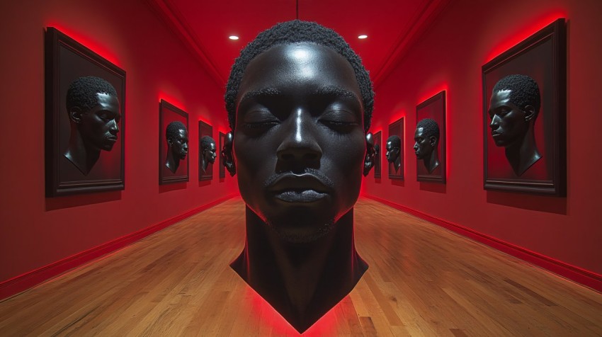 Three-Dimensional Black Boys' Heads in Picture Frames Room