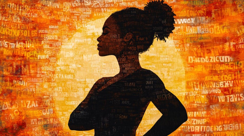 Silhouette of Strong Woman Surrounded by Empowering Words